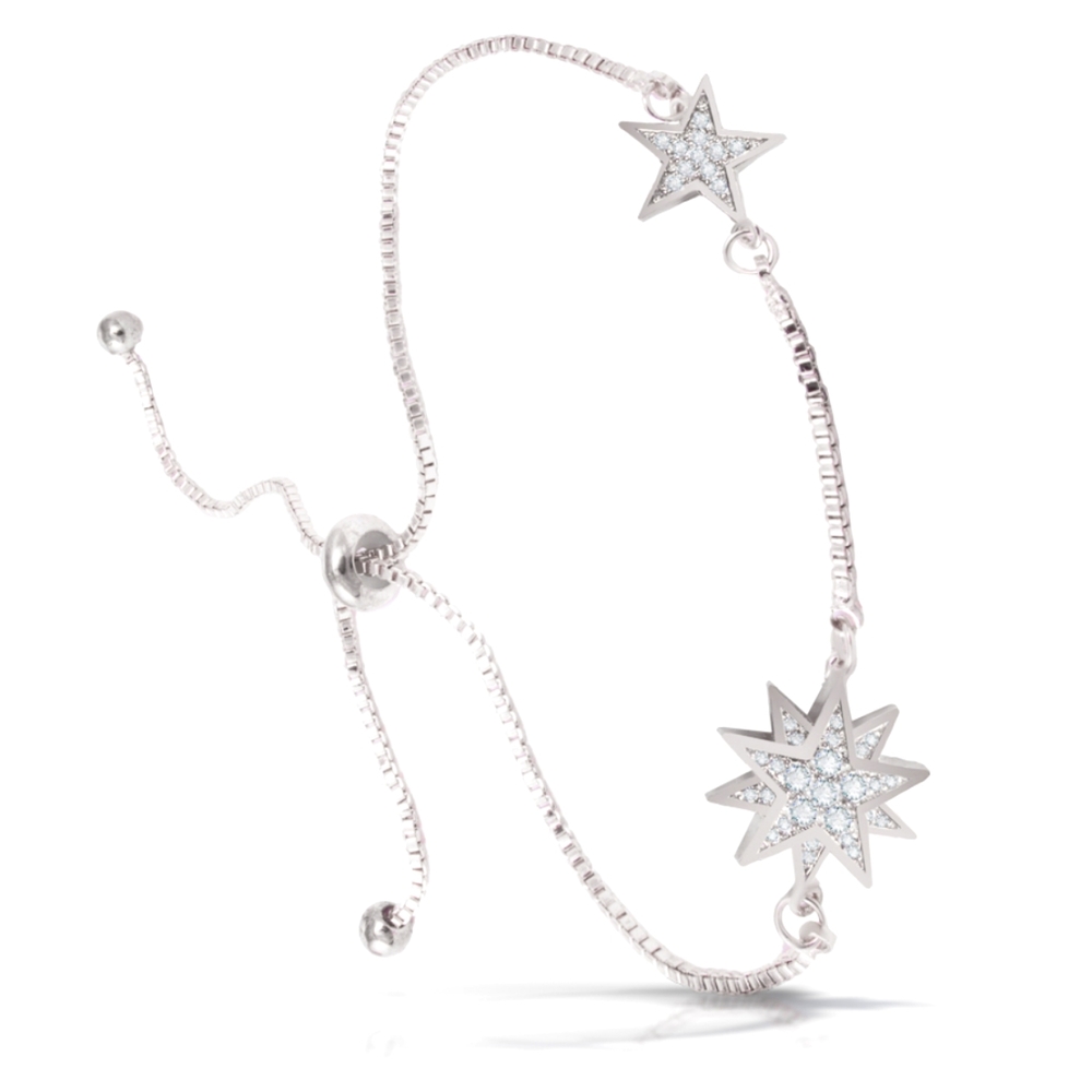 TWO STARS ADJUSTABLE BRACELET – by Amanda Blu SILVER